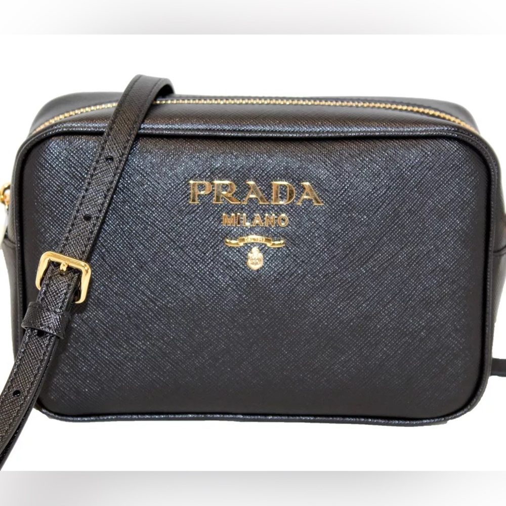 Prada Black Saffiano Leather Bandoliera Camera Bag